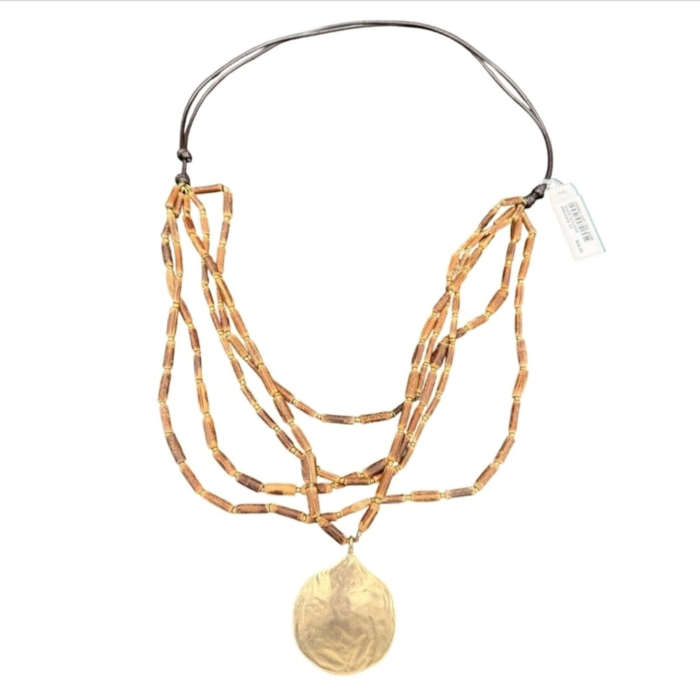 J. Jill Gold And Brown Multi Strand Necklace With A Metal Pendant - Picture 2 of 8